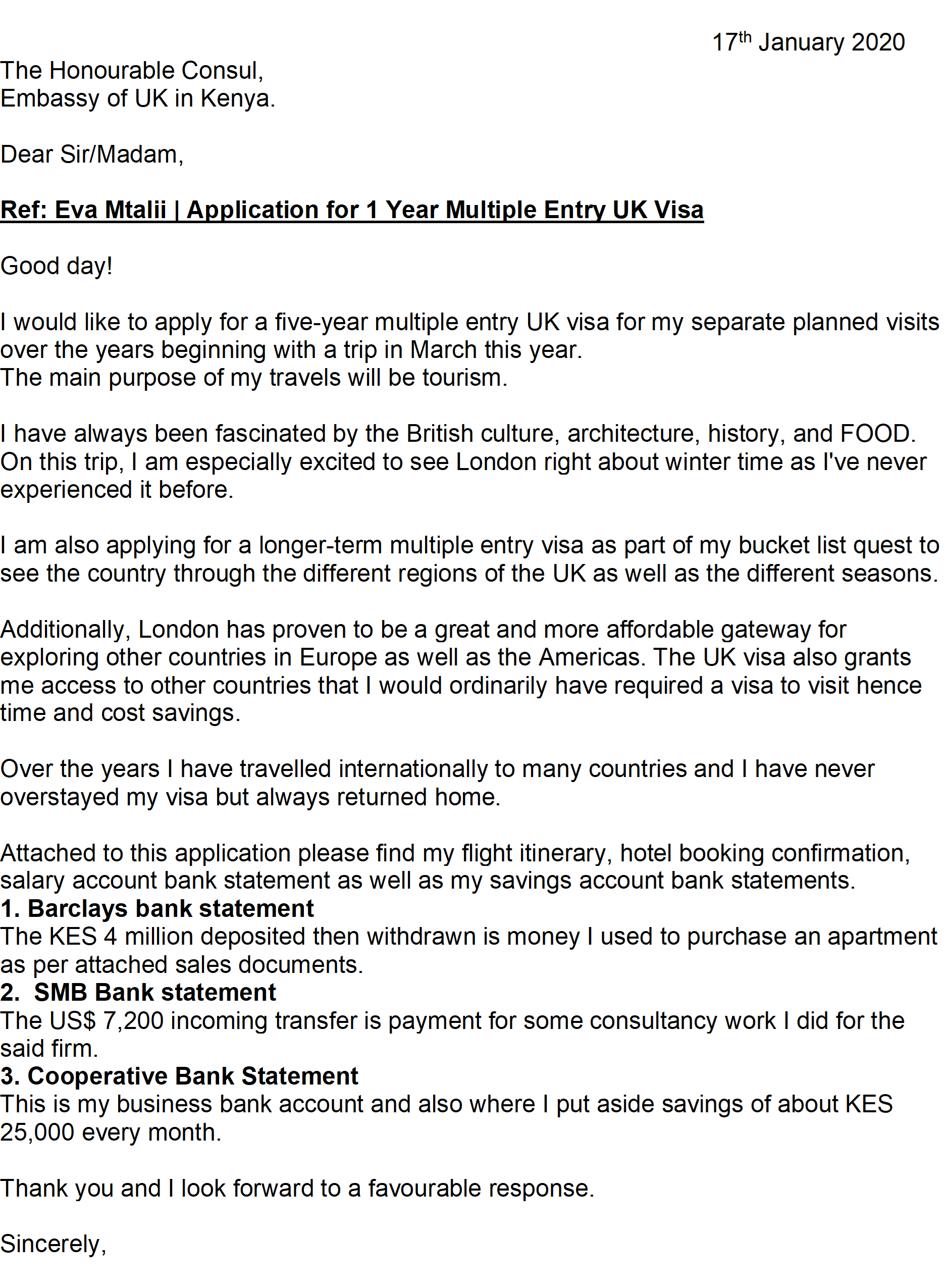 cover letter for visa form